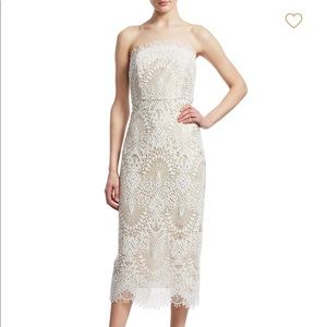 badgley mischka strapless lace cocktail dress
